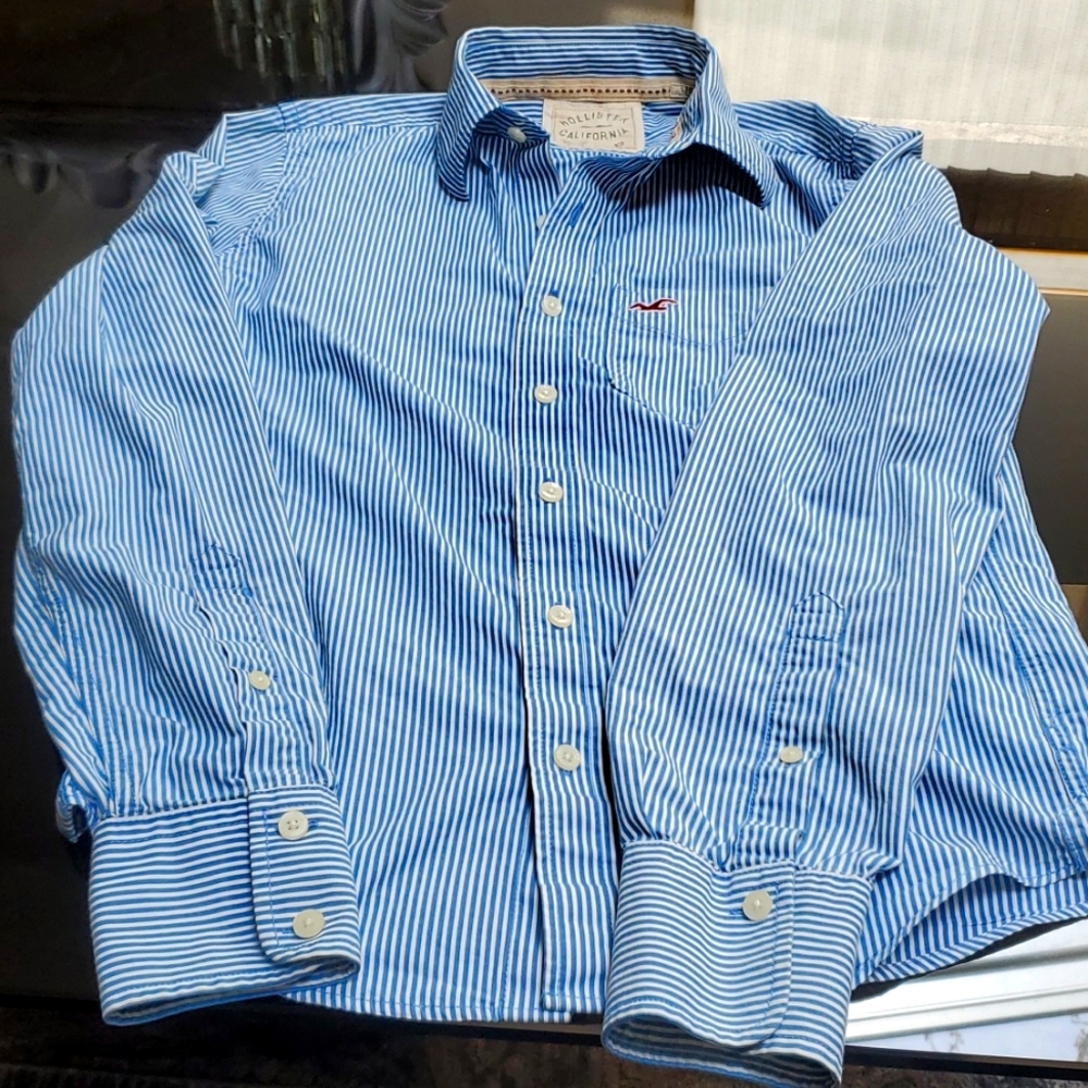 Hollister California 100% cotton buttondown XS R blue/white shirt